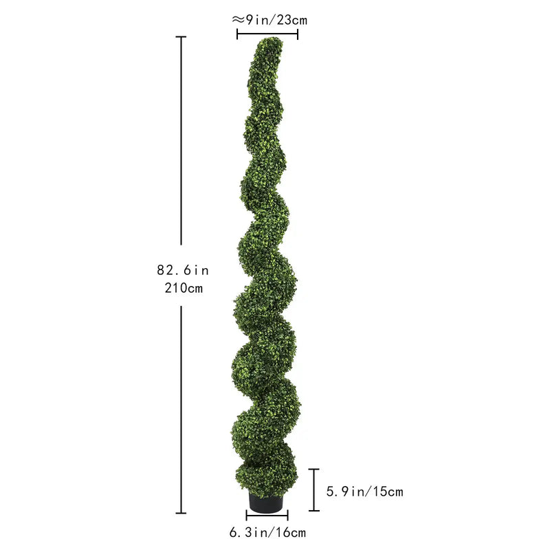 7FT Spiral Topiary Trees Artificial Outdoor Faux Boxwood Plants Large Twisted Green Potted Trees with Light Green Leaves for Garden Front Porch Patio Planter Decoration, 1pc/set