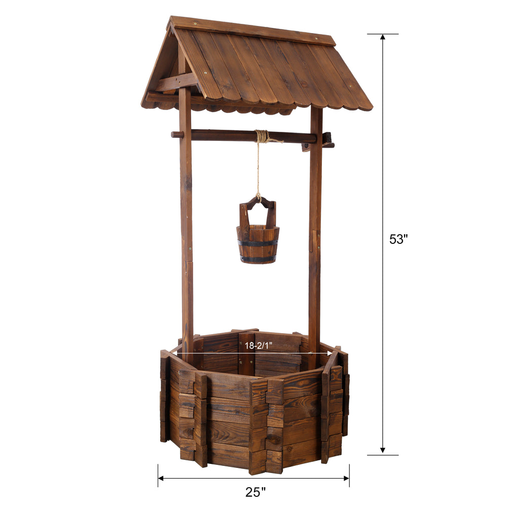 Rustic Wooden Wishing Well Planter Outdoor Home Décor for Patio, Garden, Yard w/Hanging Bucket Media 12