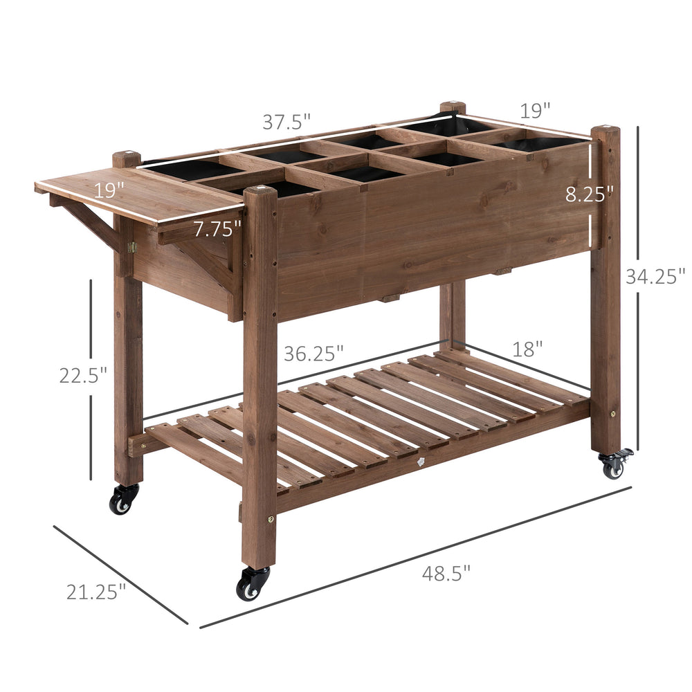 Planter Box,Wooden Garden Box,with 8 Pockets and Lockable Wheels,Foldable Side Clapboard,Elevated and Self-Draining Design Media 3