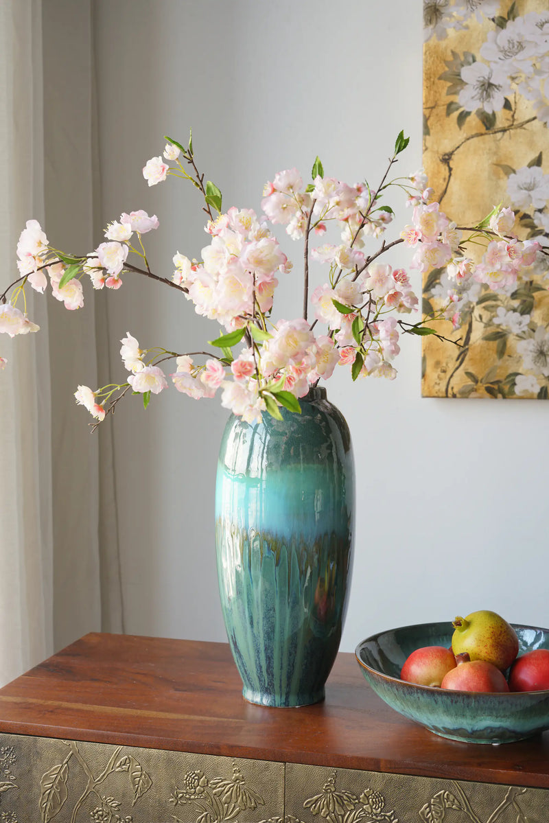 Decorative Ceramic Vase With Blue And Green Reactive Glaze