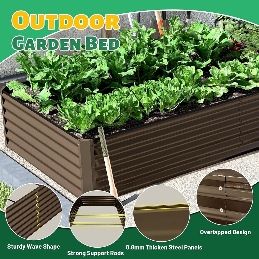 8x4x1.5 ft Galvanized Raised Garden Bed, Outdoor Planter Garden Boxes Large Metal Planter Box for Gardening Vegetables Fruits Flowers,Brown Media 6