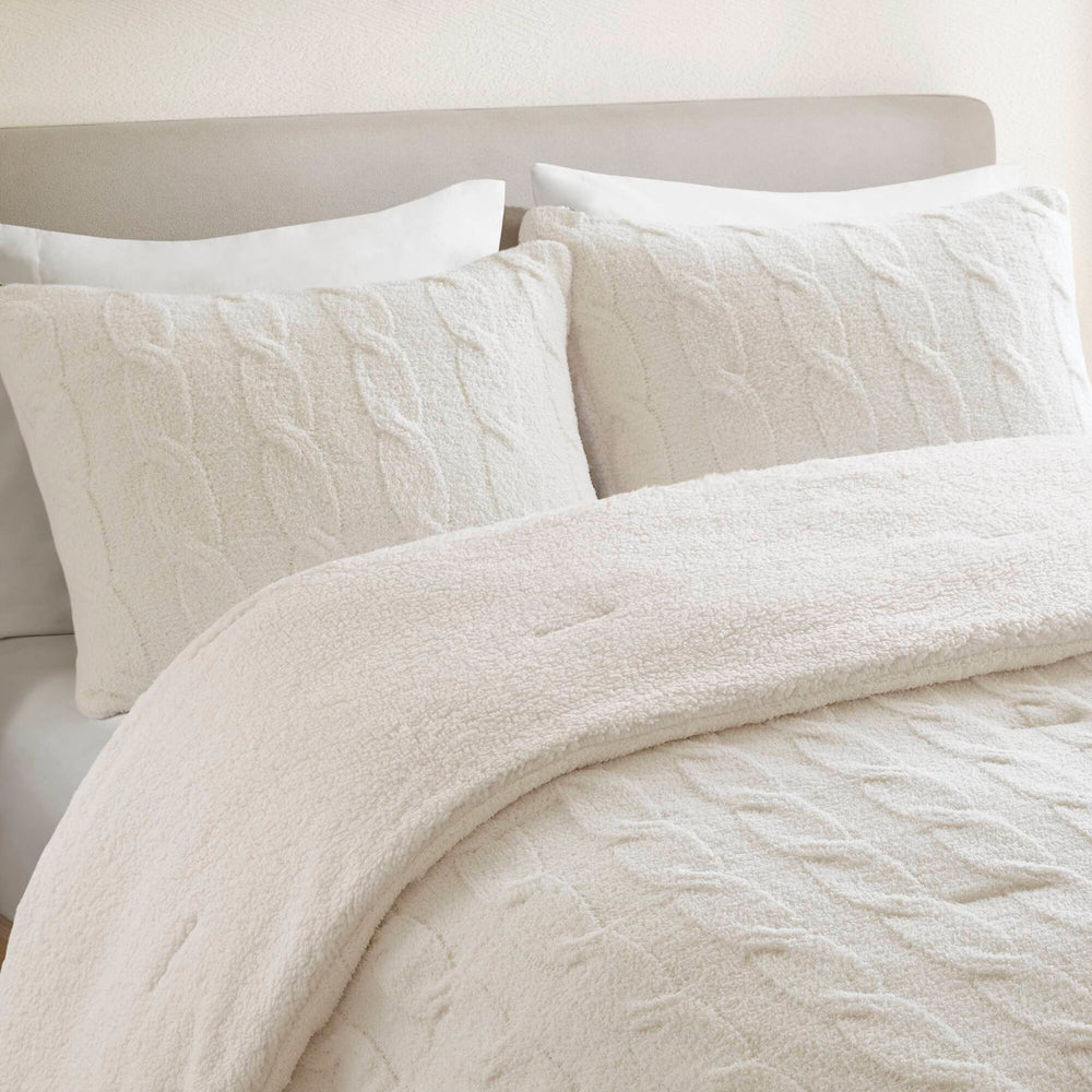 3 Pieces Full/Queen Cable Knit Chenille Comforter Set,Ivory Media 11