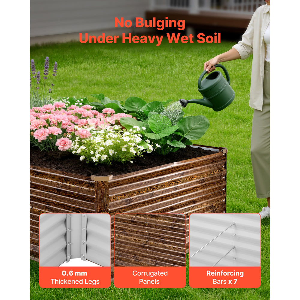Galvanized Raised Garden Bed, 8 x 4 x 2 ft, Rectangular Metal Planter Box Kit Outdoor, Bottomless Elevated Planting Box with Gloves, Alu-Zinc, for Growing Flowers Vegetables, Deep Wood Grain Media 9