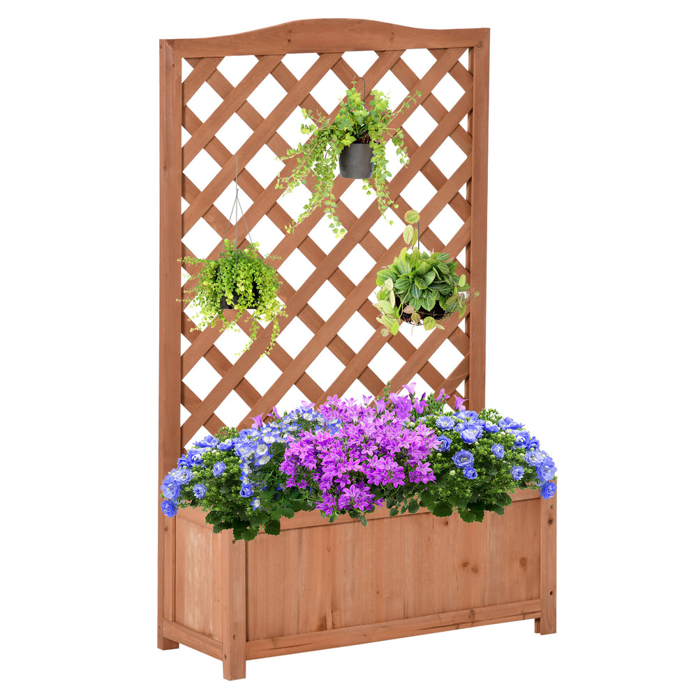 Outsunny Wooden Raised Garden Bed with Trellis, 46' Planter Box, to Grow Vegetables, Herbs, and Flowers for Backyard, Patio, Brown Media 1