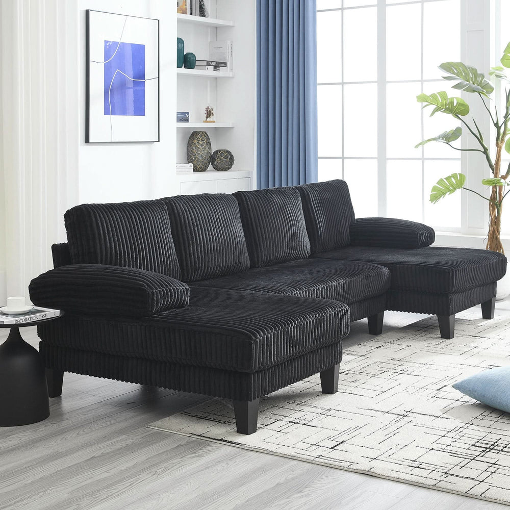 U Shaped Sofa Wood Frame Oversized Four-Seater Living Room Black Upholstery Media 8