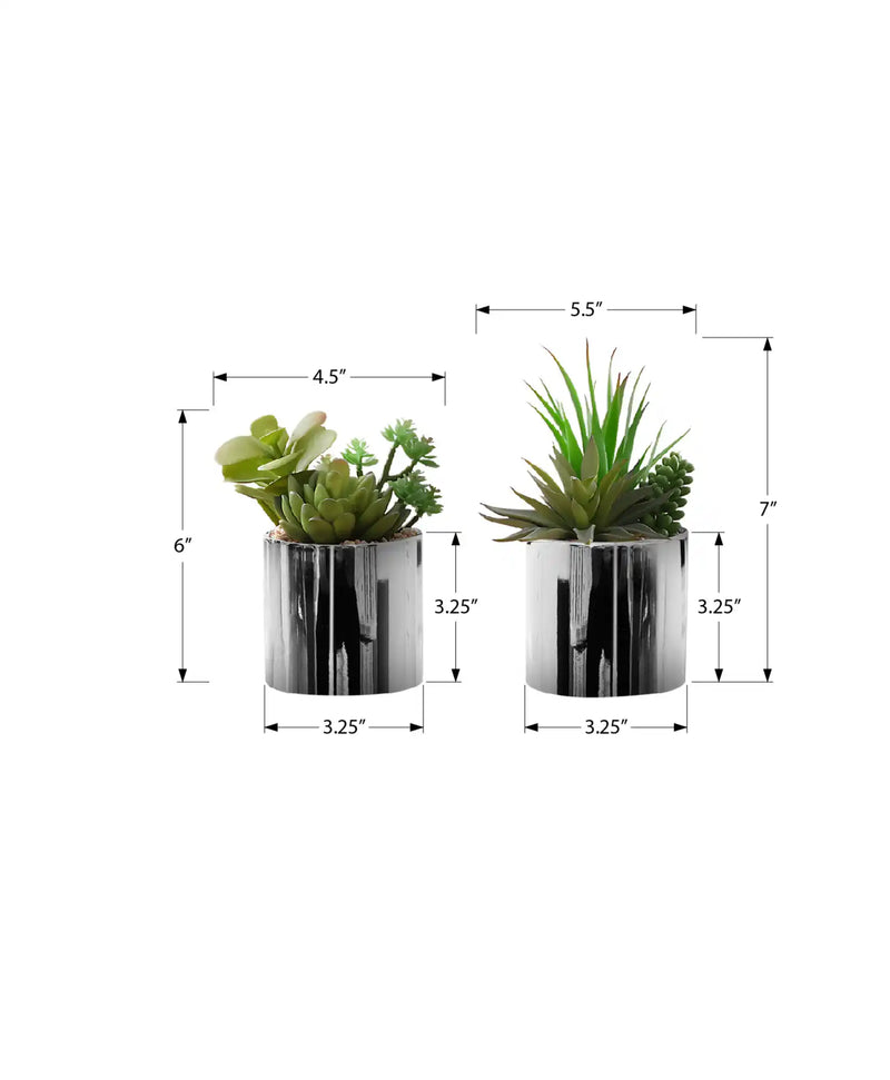 Artificial Plant, 7' Tall, Succulent, Indoor, Faux, Fake, Table, Greenery, Potted, Set Of 2, Decorative, Green Plants, Chrome Pots