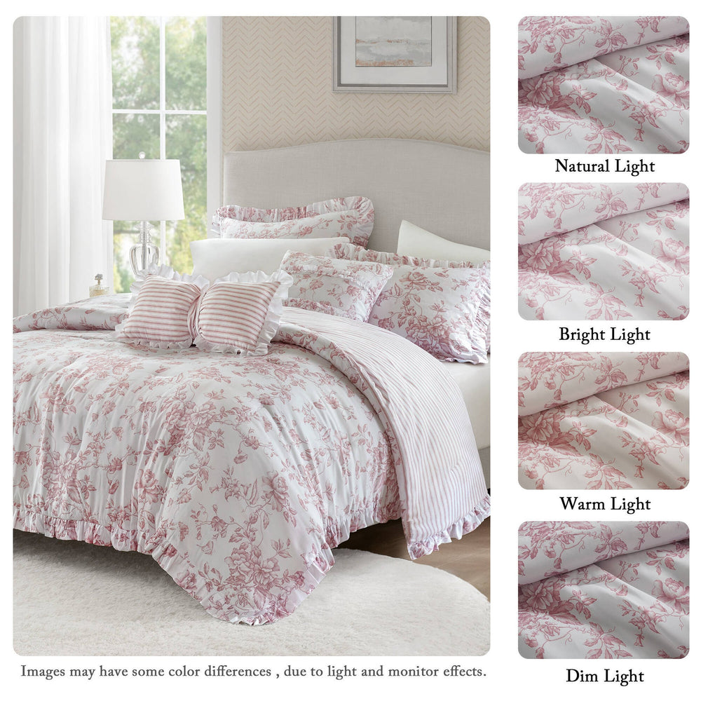 4 Pieces Twin/Twin XL Comforter Set with Decorative Pillows,Pink Media 5