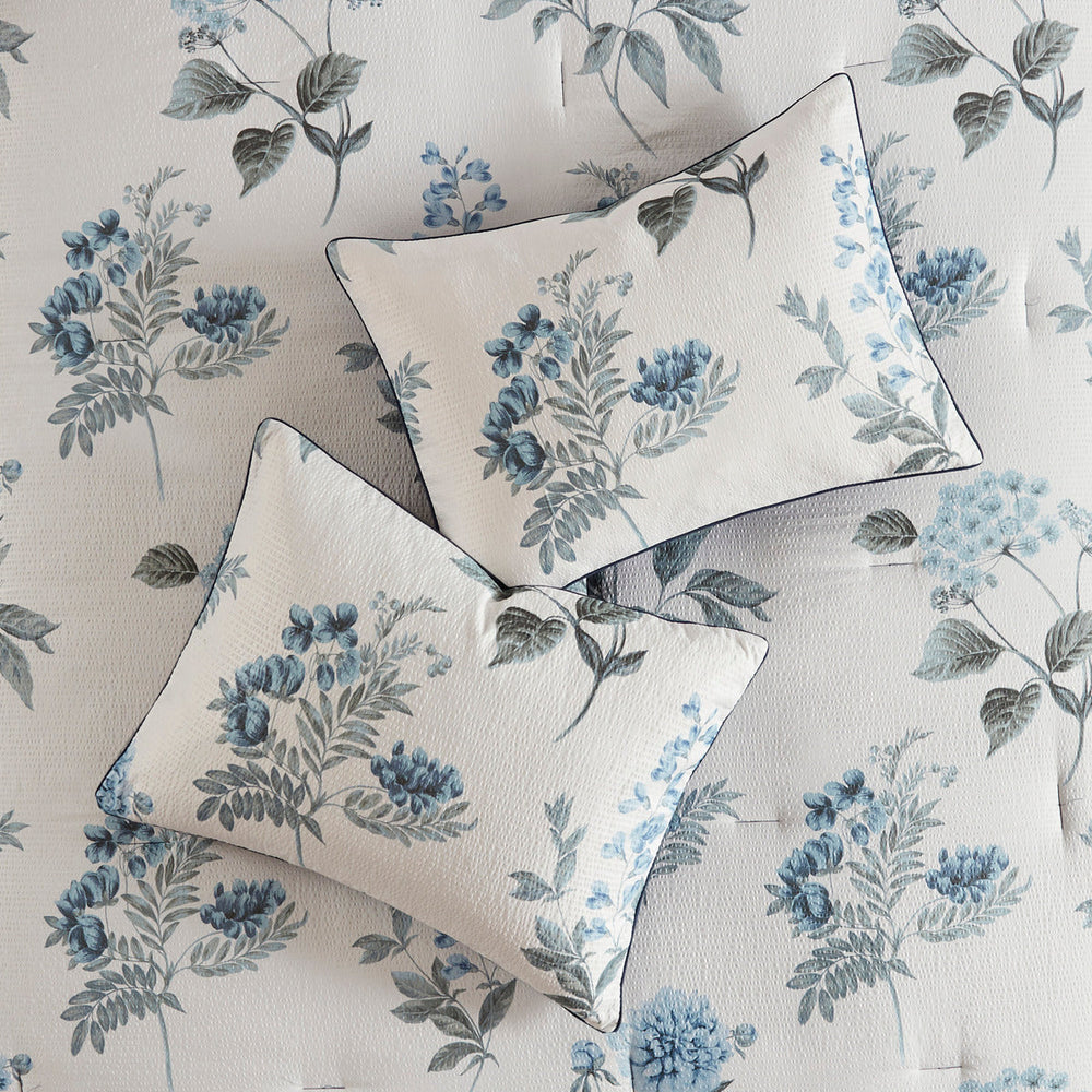 7 Piece Printed Seersucker Comforter Set with Throw Blanket Blue King/Cal King Media 9