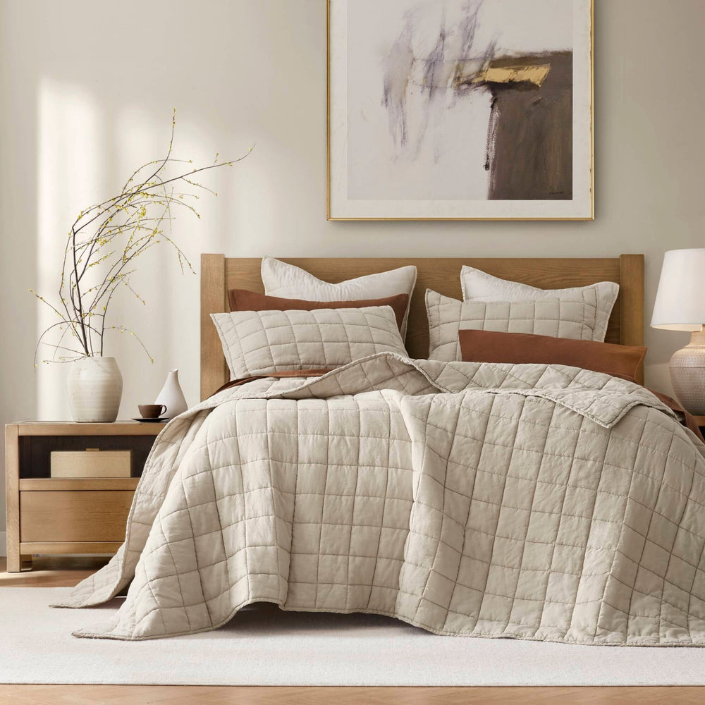 3-Piece Full/Queen Linen Garment Washed Quilt Set,Linen Media 1