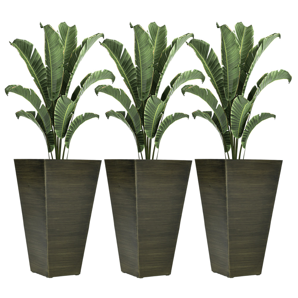 Outsunny 28' Tall Outdoor Planters, Set of 3 Large Taper Planters with Drainage Holes and Plug, Faux Wood Plastic Flower Pots for Outdoor, Indoor, Garden, Patio, Dark Brown Media 1