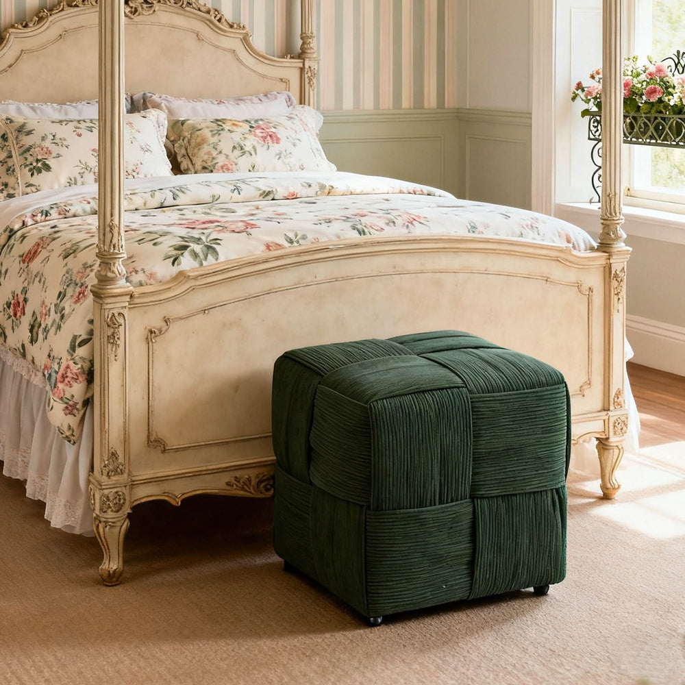 Ottoman Foot Rest Corduroy Green Square Stool For Living Room & Sofa Use Home Furniture Media 5