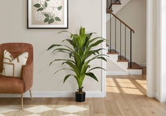 Artificial Plant, 47' Tall, Dracaena Tree, Indoor, Faux, Fake, Floor, Greenery, Potted, Real Touch, Decorative, Green Leaves, Black Pot perspective
