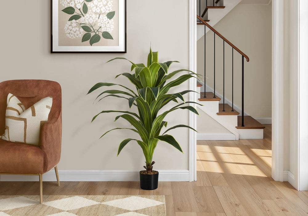 Artificial Plant, 47' Tall, Dracaena Tree, Indoor, Faux, Fake, Floor, Greenery, Potted, Real Touch, Decorative, Green Leaves, Black Pot Media 1