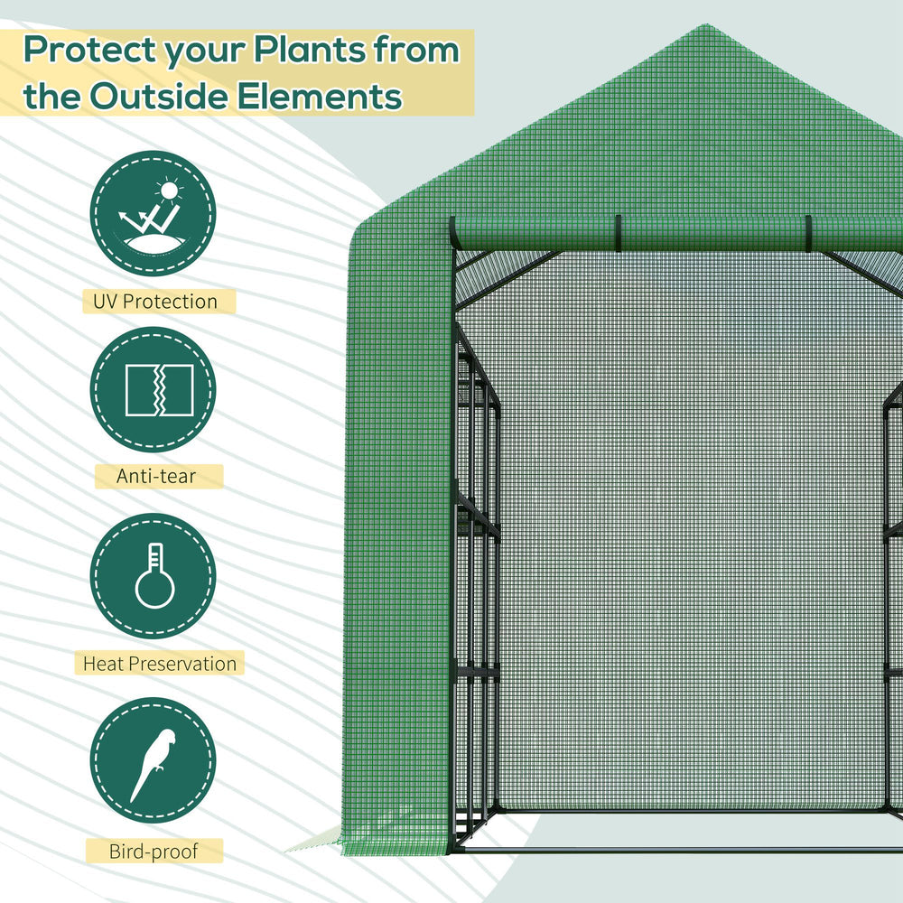 Walk-in Greenhouse for Outdoors with Roll-up Zipper Door, 18 Shelves, PE Cover, Small & Portable Build, Heavy Duty Humidity Seal, 95.25' x 70.75' x 82.75', Green Media 3