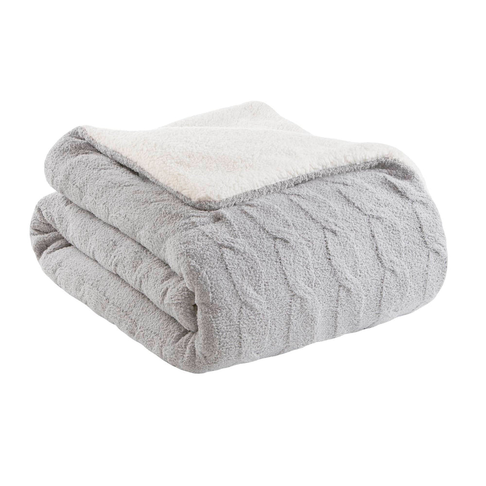2 Pieces Twin Cable Knit Chenille Comforter Set,Gray Media 9