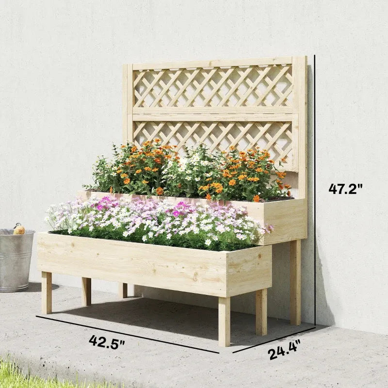 Patio Elevated Planter Box,Trellis Planter Box,Outdoor Raised Garden Bed Media 5