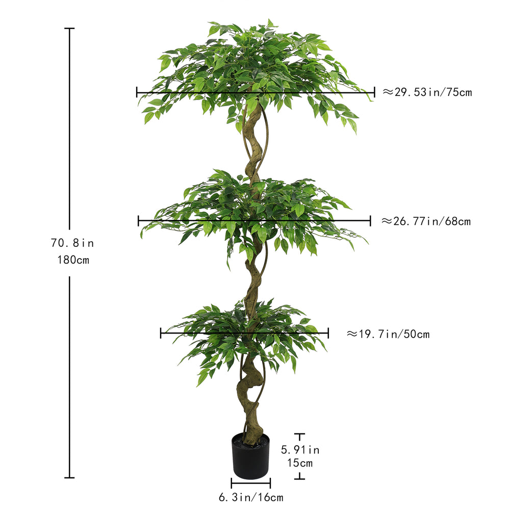 6FT Lifelike Artificial Ficus Tree with Black Pot for Home or Office Decor, Green Plastic Indoor Plant Media 3