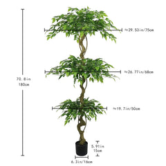 6FT Lifelike Artificial Ficus Tree with Black Pot for Home or Office Decor, Green Plastic Indoor Plant perspective