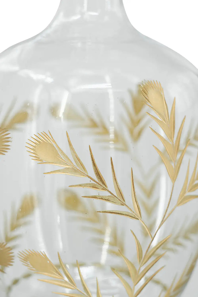 Curved Glass Accent Vase with Gold Floral Motifs