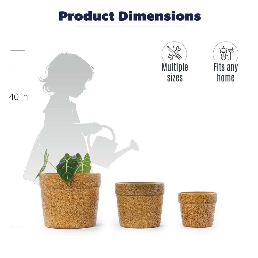 Handmade Ceramic Planter Set of 3, 15/12/9 Inch Diameter, Earth-Tone Speckled Glaze, for Orchids & Indoor Plants, Windowsill & Bookshelf Use, Breathable Clay Media 6