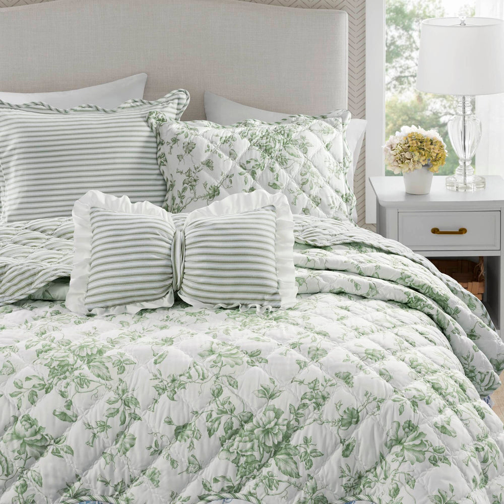 4 Pieces King  Quilt Set with Decorative Pillow,Green Media 22