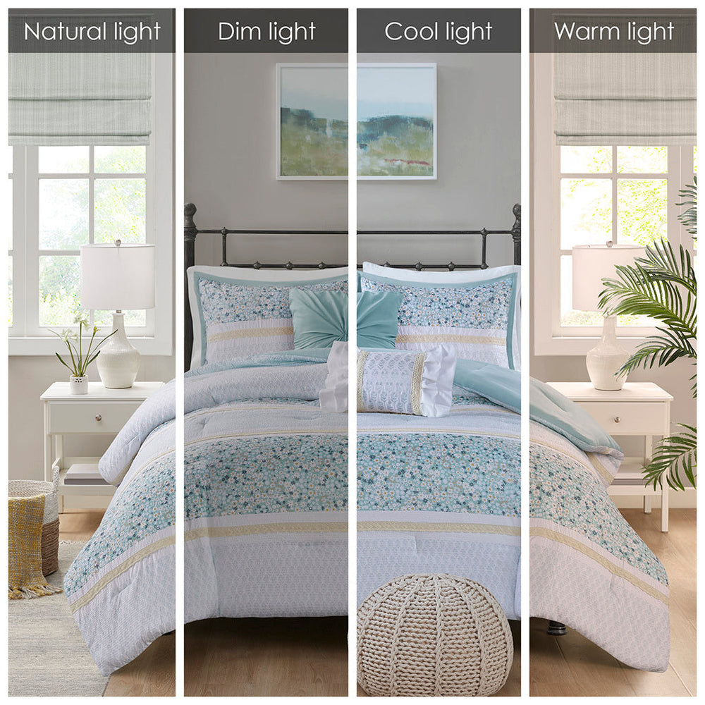 King/Cal King 5 Piece Seersucker Comforter Set with Throw Pillows Media 14