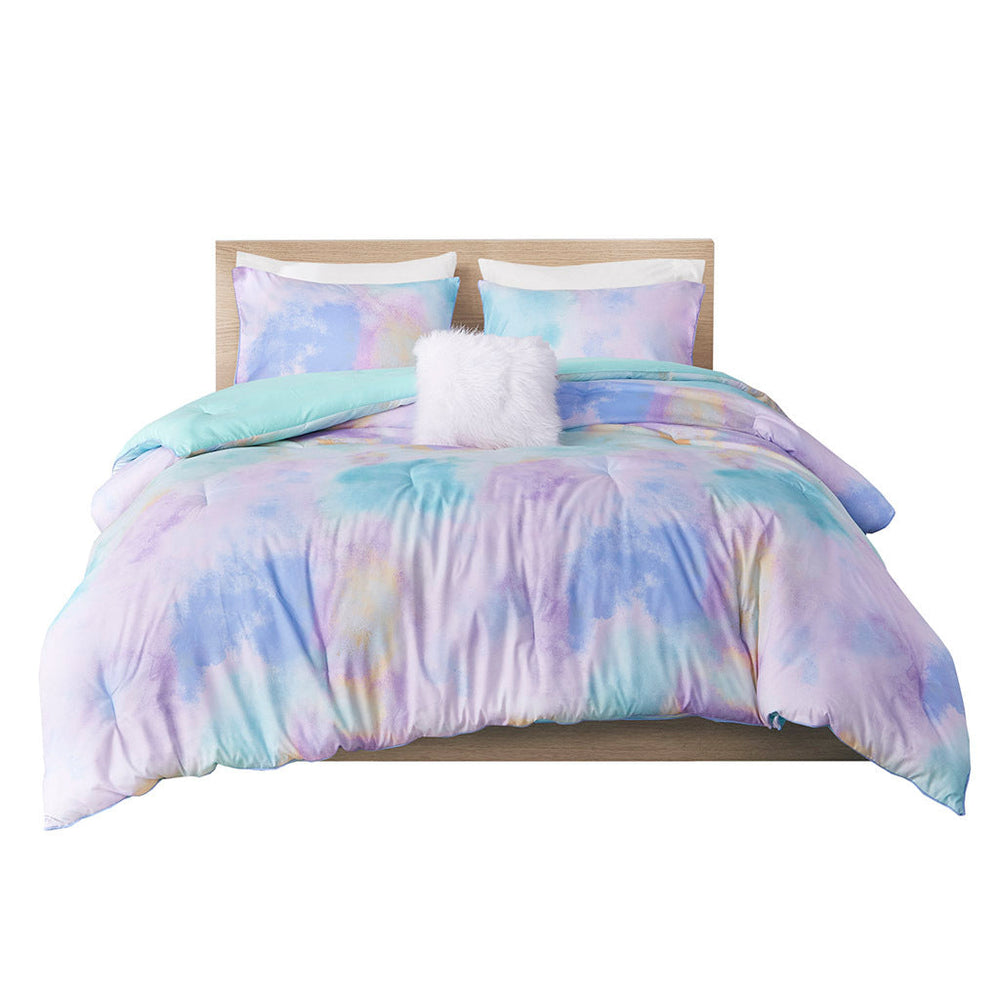 Twin/Twin XL Watercolor Tie Dye Printed Comforter Set with Throw Pillow Media 8