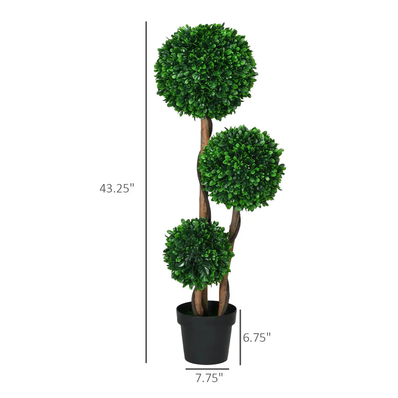 3.5ft/43.25' Artificial 3 Ball Boxwood Topiary Tree with Pot, Indoor Outdoor Fake Plant for Home Office, Living Room Decor