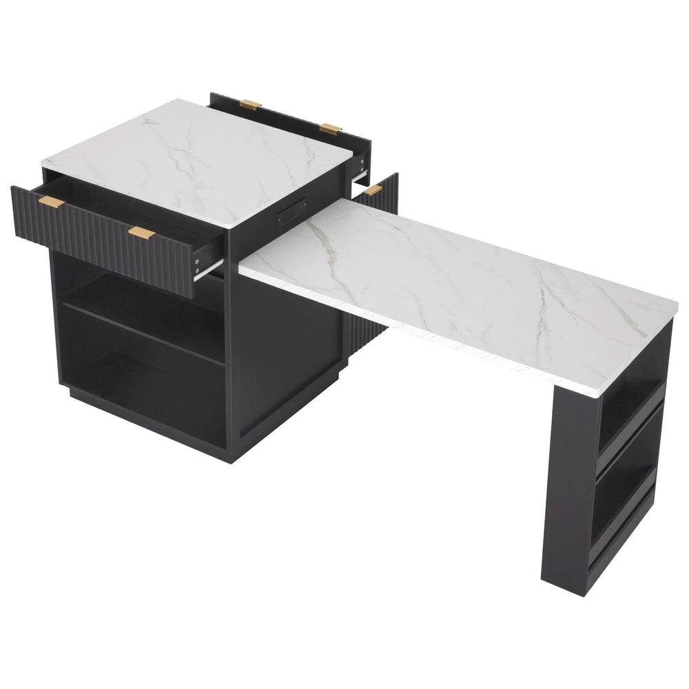 Kitchen Island Modern With Extendable Dining Table & Power Outlet For 4-6 People Black Media 16