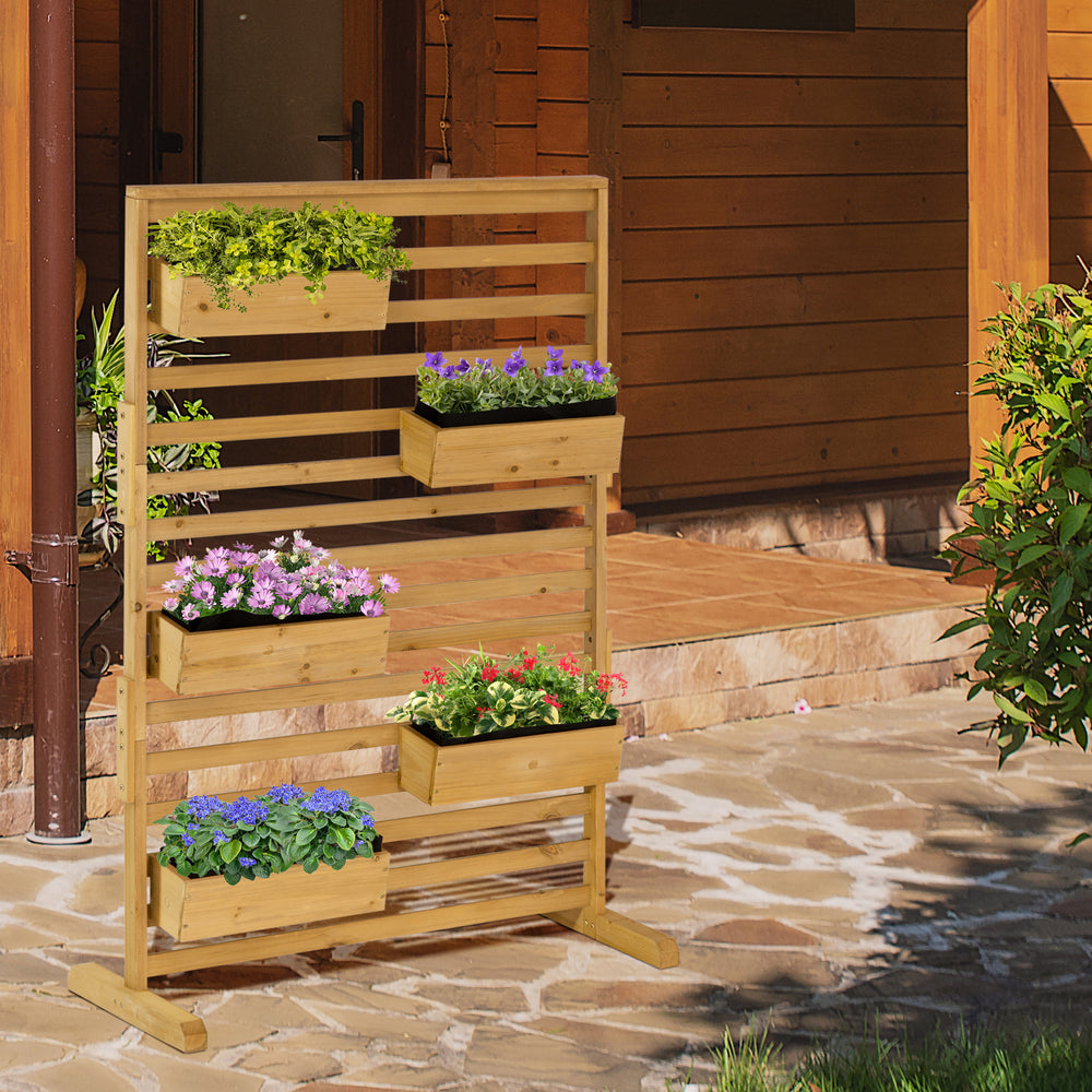 Outsunny Wooden Plant Trellis Stand with 5 Hanging Planter Boxes, Freestanding Outdoor Plant Stand for Patio, Garden, Balcony, Porch Media 8