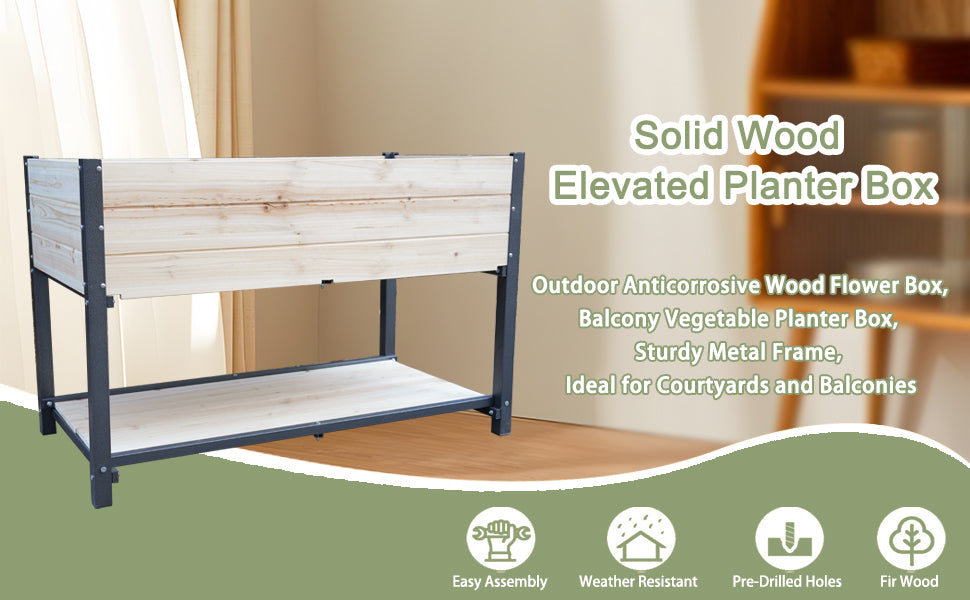 New style:     Solid Wood & Iron Frame Raised Garden Bed - Reversible & Replaceable Wood Panels, No Paint/Formaldehyde, DIY Planter Box for Vegetables, Fruits, Flowers Media 2