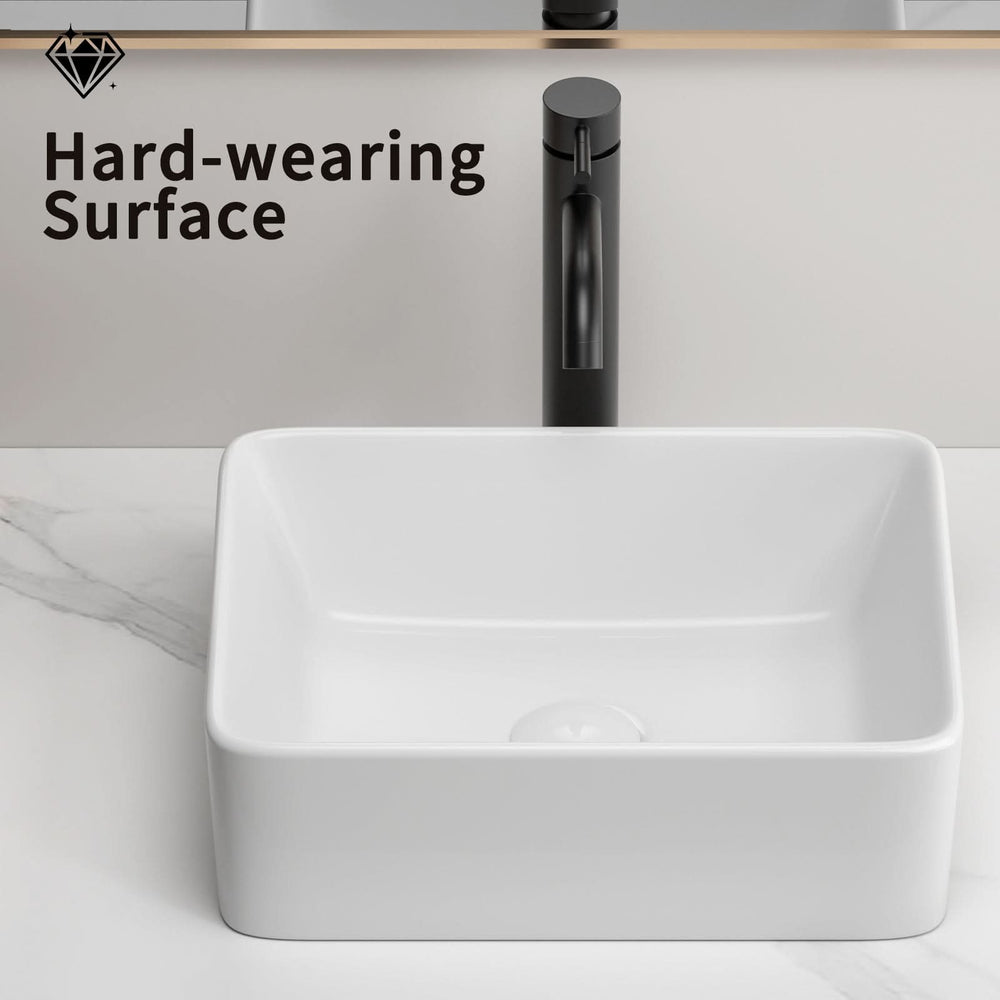 Rectangular Vessel Sink, 16'X12' Small Bowl Bathroom Vessel Sink, White Ceramic Lavatory Above Counter Art Basin Vanity Sink Media 4