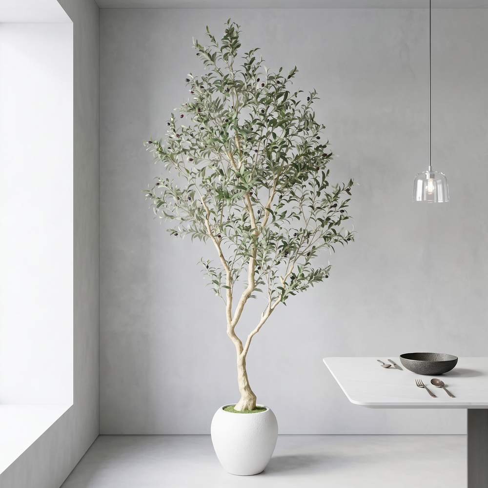 8.2FT Artificial Olive Tree With Big Decorative White Pot, Tall Indoor & Covered Outdoor Decorative Tree, 1pc/set Media 3