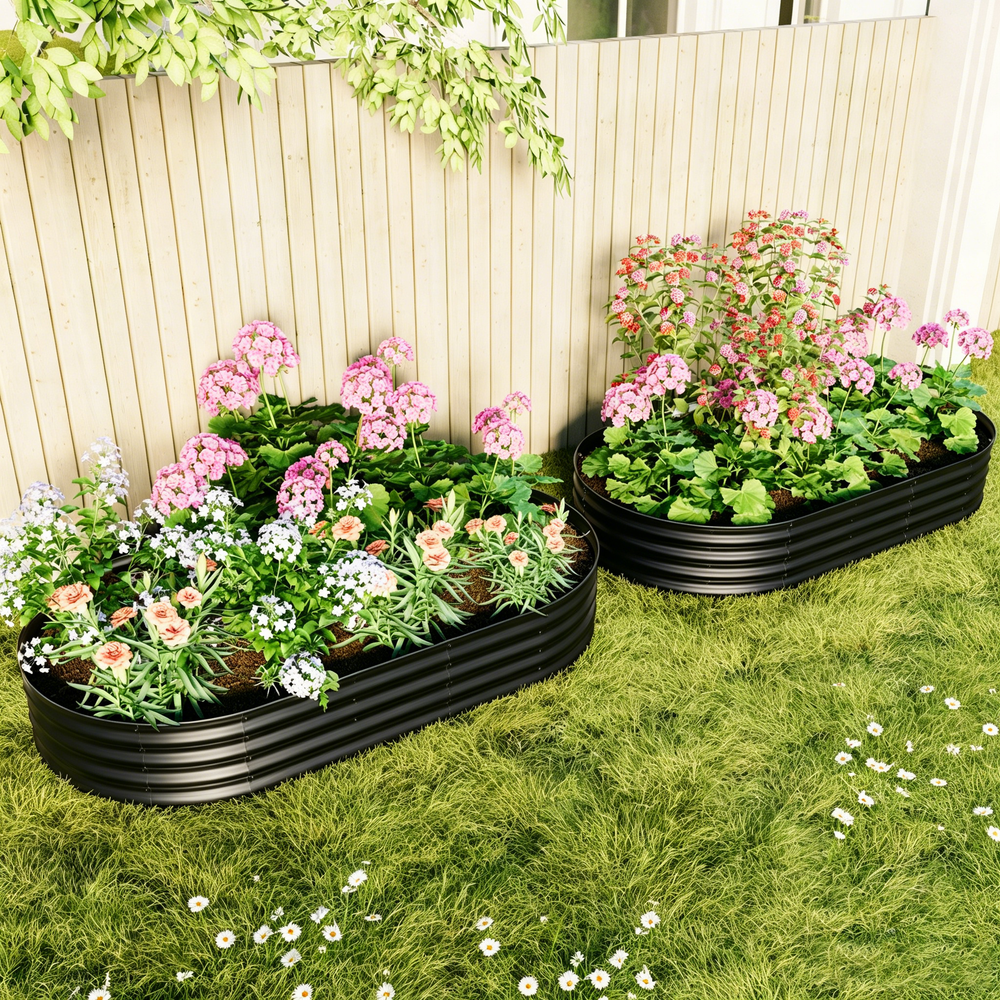 Galvanized Raised Garden Bed 8x4x1ft - Heavy Duty Metal Planter Box for Vegetables, Herbs & Flowers, Rust-Proof Outdoor Garden Bed with Large Capacity, Black, 2PCS Media 2