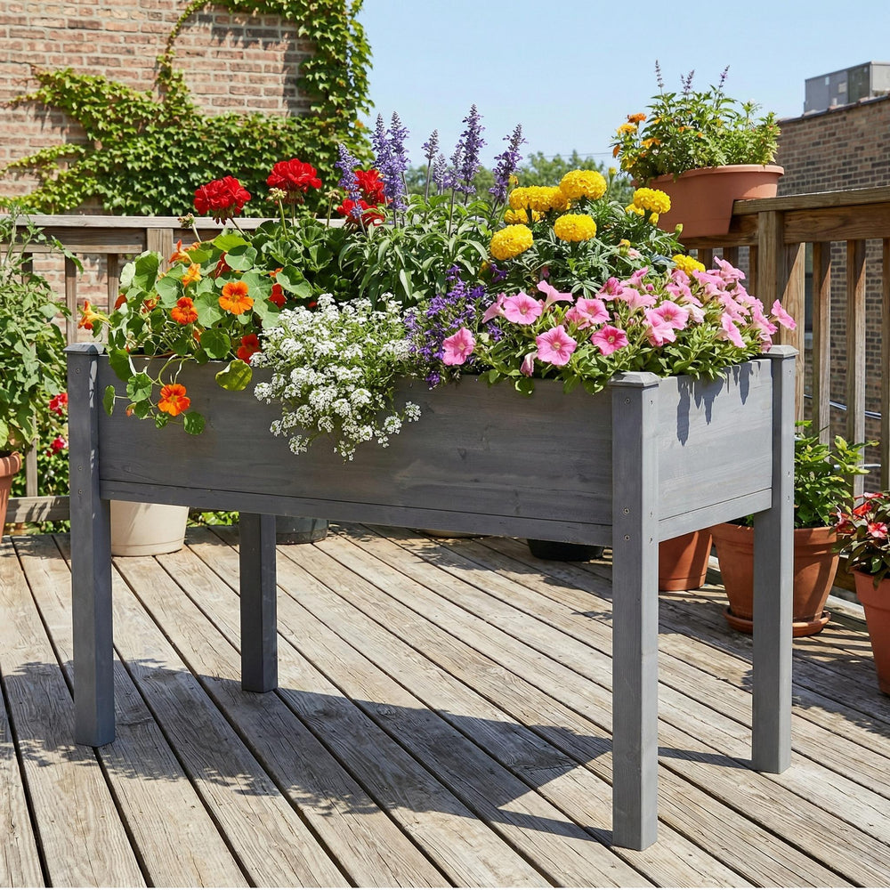Elevated Wooden Garden Bed 48x24x30 inch with Legs, Premium Gray Solid Wood Planter Box for Outdoor Plants Flowers Fruits Vegetables Herbs Media 2