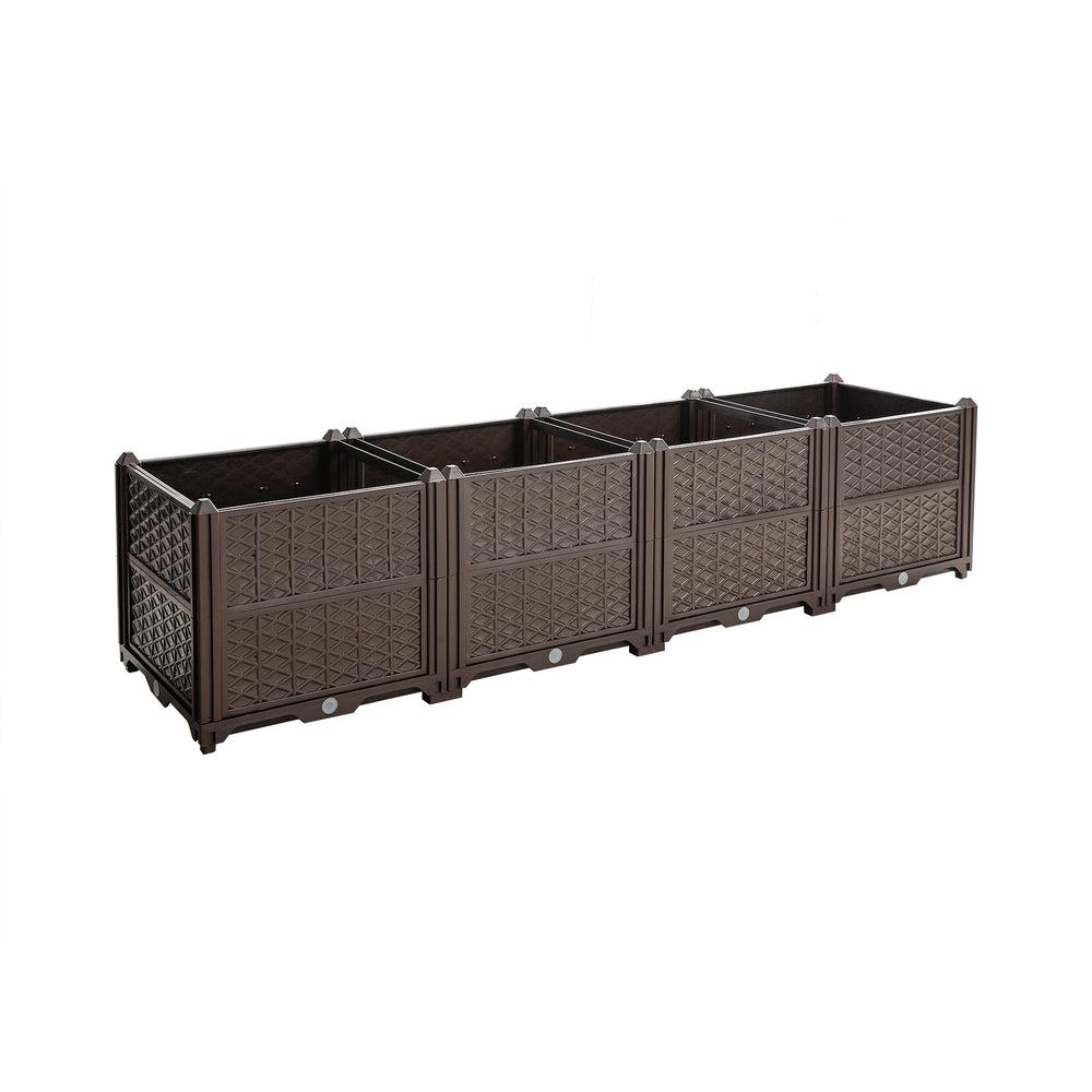 Indoor/Outdoor Rectangular Plastic Planting Box Kit for Vegetables, Herbs, Flowers & Succulents, Coffee, Polypropylene, 62.80 Inches Media 4