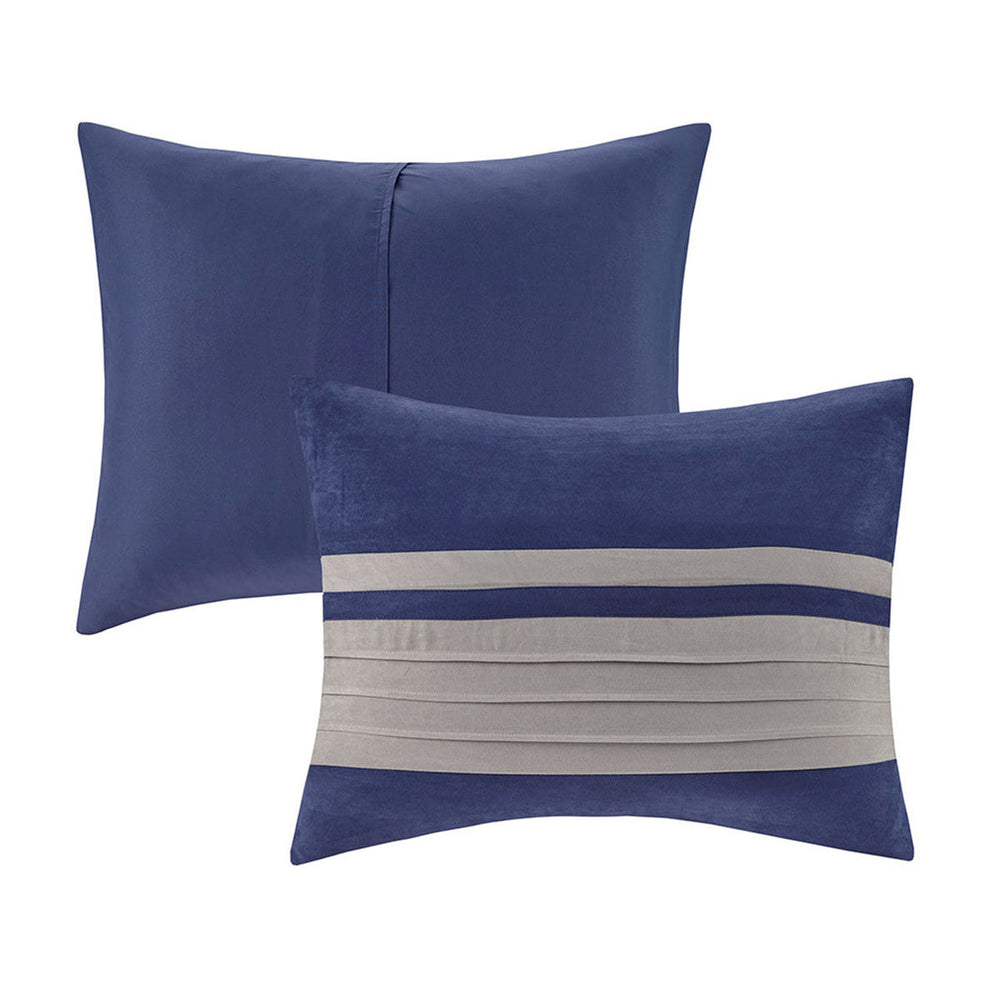 7 PC Pieced Faux Suede Comforter Set Blue Cal King Media 6