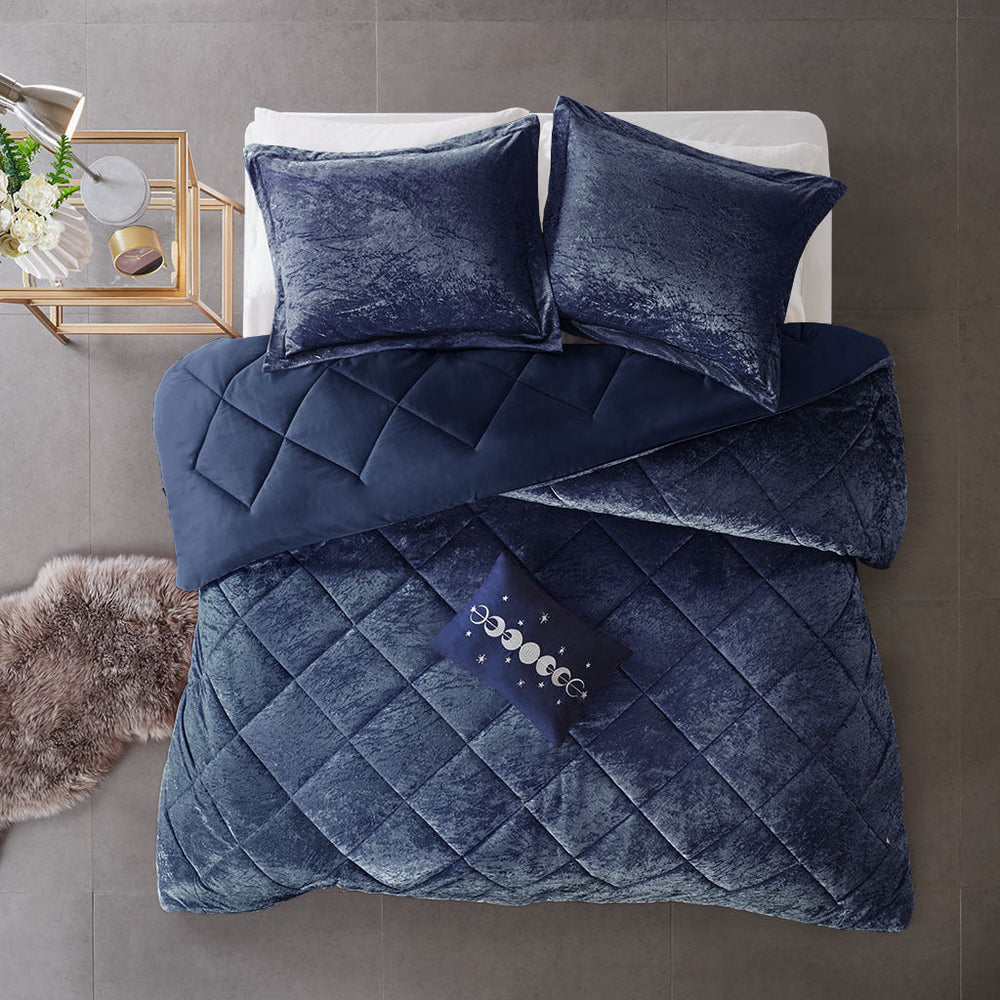 Full/Queen Velvet Comforter Set with Throw Pillow Media 10