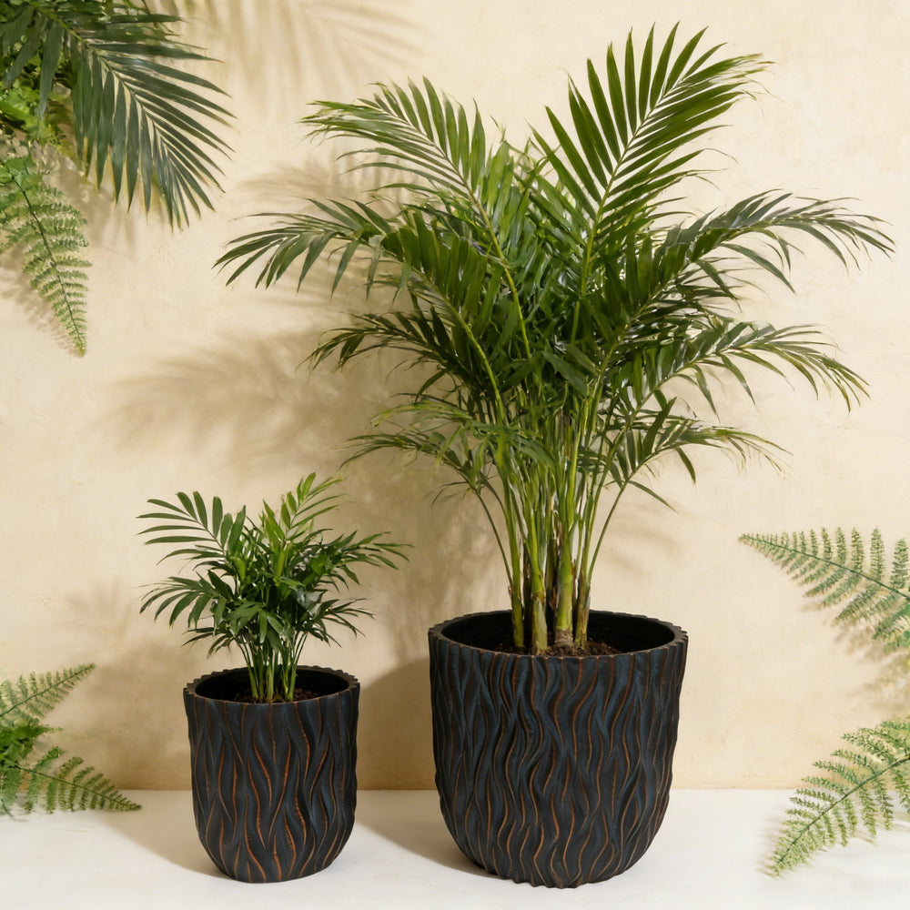 Large Round Planters Set of 2 (15.75'x14.96' & 12.2' x13.39'') - Lightweight Magnesium Oxide Plant Pot with Texture -Concrete Planter Pots with Drainage Hole – Indoor & Outdoor Use Media 1