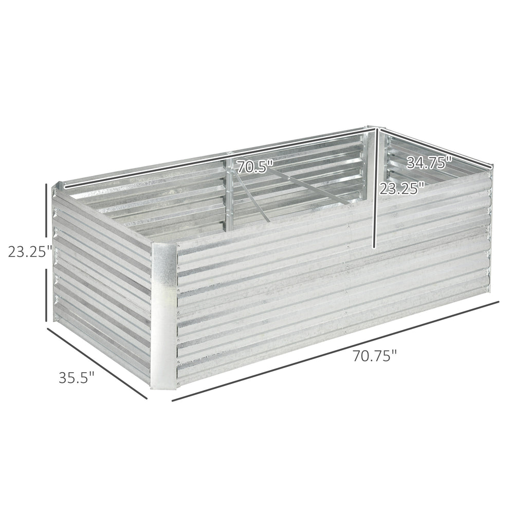 Outsunny Galvanized Raised Garden Bed Kit with Reinforcing Bars, Large and Tall Metal Planter Box for Vegetables, Flowers and Herbs, 6' x 3' x 2', Silver Media 7