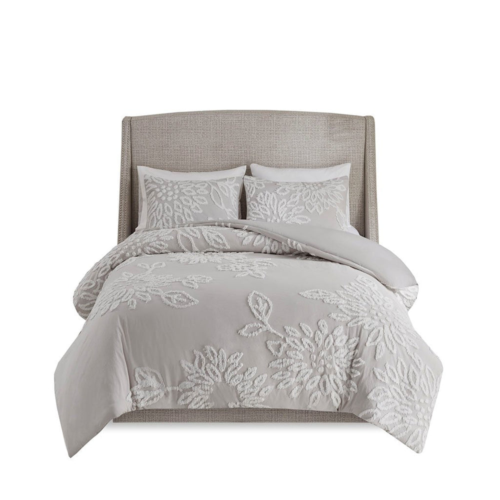 King/Cal King 3 Piece Tufted Cotton Chenille Floral Duvet Cover Set Media 3