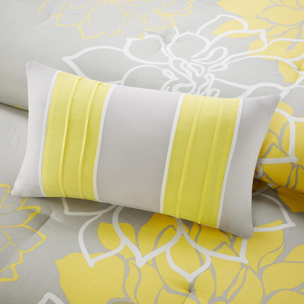 Printed Cotton Sateen Comforter Set Taupe Grey/Yellow Cal King Media 5