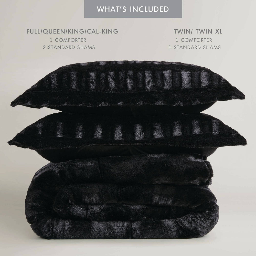 2 PCS Twin/Twin XL Solid Faux Fur Comforter Mini Set Black Media 6