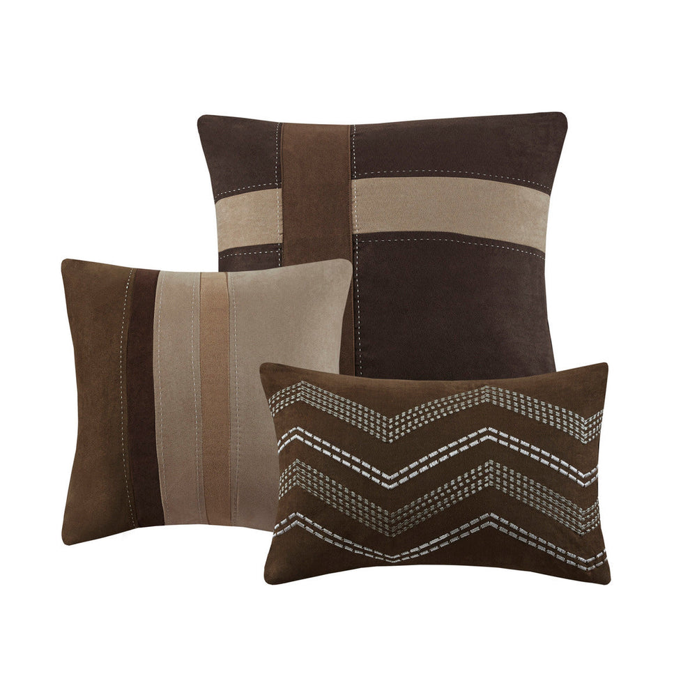 7 Piece Faux Suede Comforter Set Brown Cal King Media 12