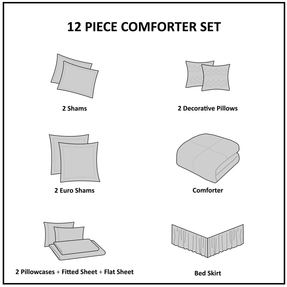 12 Piece Jacquard Comforter Set with Bed Sheets Khaki King Media 3
