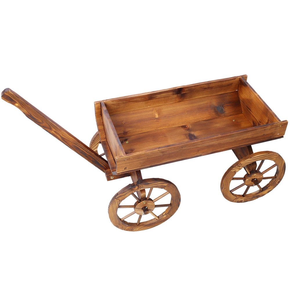 Wood Wagon Flower Planter Pot Stand W/Wheels Home Garden Outdoor Decor Media 4
