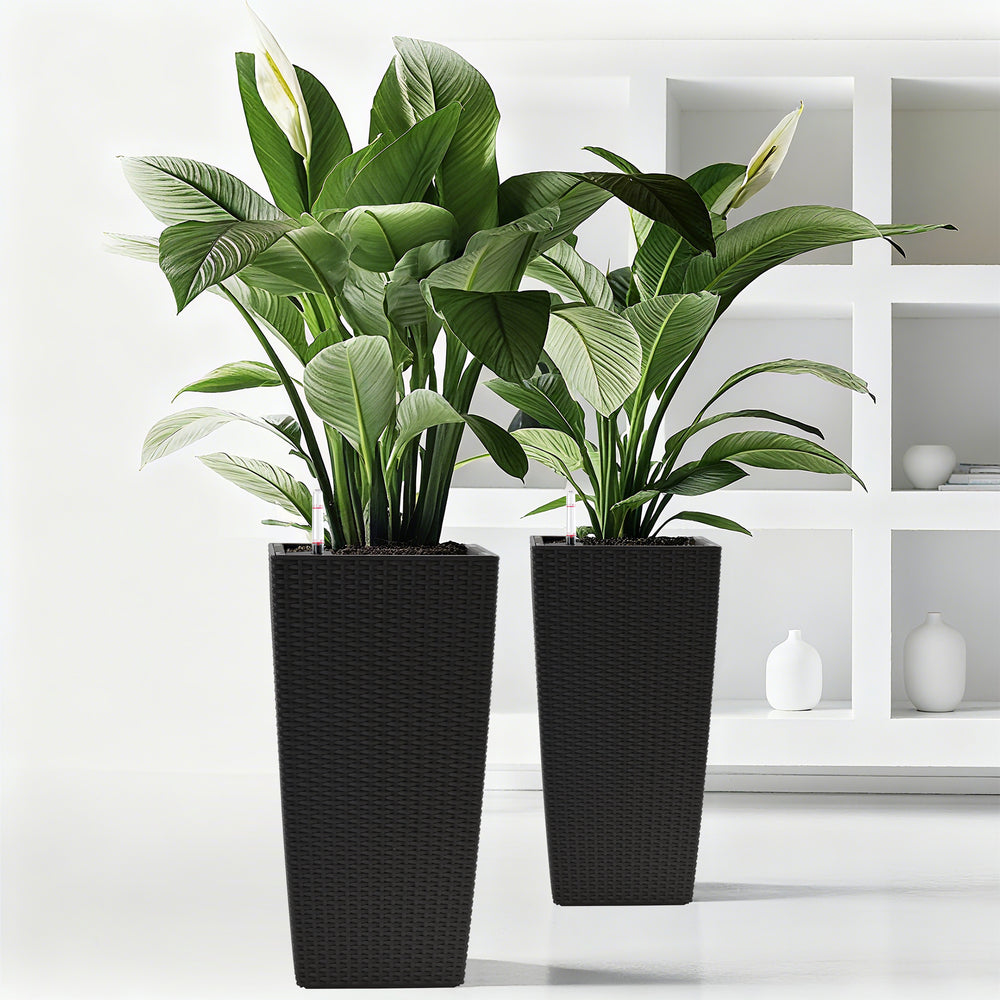Pack of 2 Square Planter for Garden 22-Inch High Faux Rattan Design Flower Pot with Automatic Watering System for Porch, Patio, Backyard, Makes Keeping Flowers Easier Media 9
