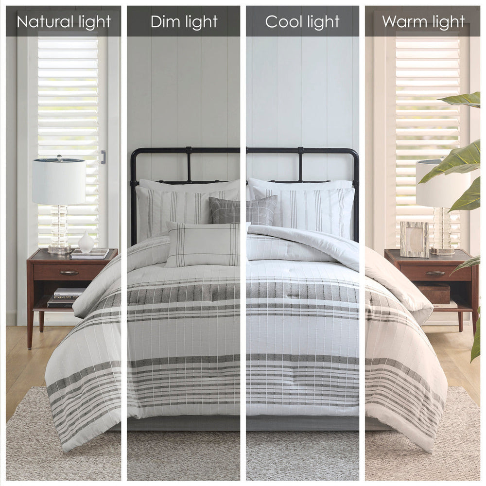 6 Piece Cotton Jacquard Oversized Comforter Set White/Grey King Media 12