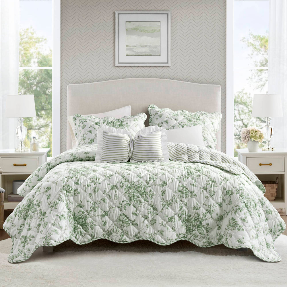 4 Pieces King  Quilt Set with Decorative Pillow,Green Media 1