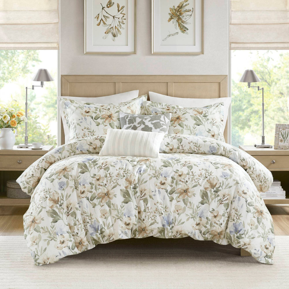 5PCS King/Cal King Cotton Sateen Print Duvet Set Media 21
